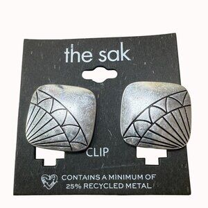 The Sak Clip-On Earrings With Recycled Metal Design Art Deco Style Silver Finish